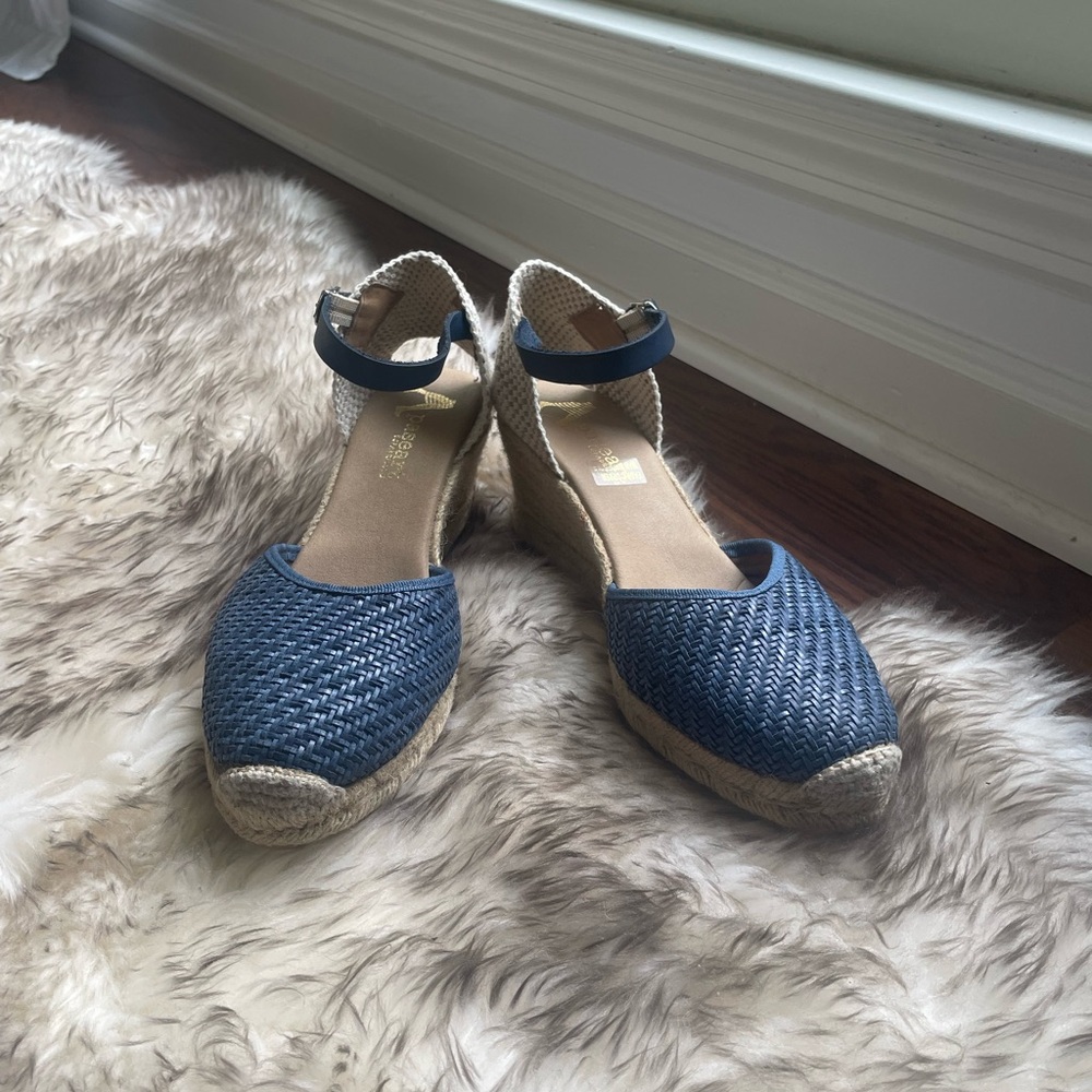 Women's Blue Espadrille Wedge Sandals